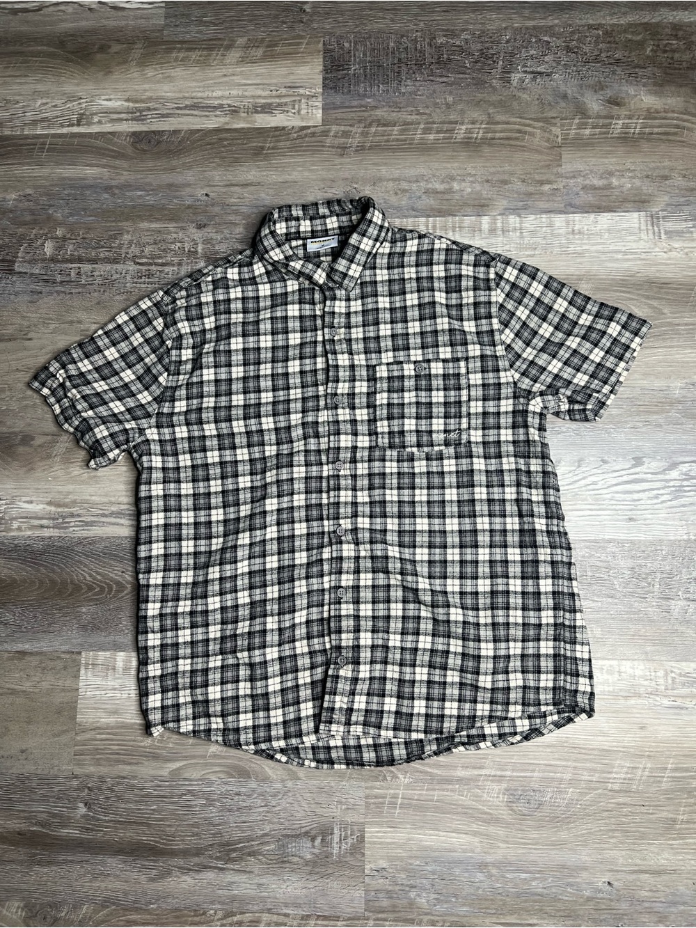 Monet Black and White Plaid Short-Sleeve Button-Down Shirt